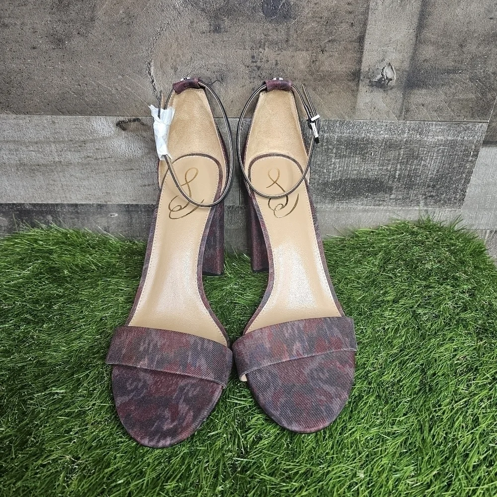 New Sam Edelman Yaro Brick Leather Block Heel Sandals